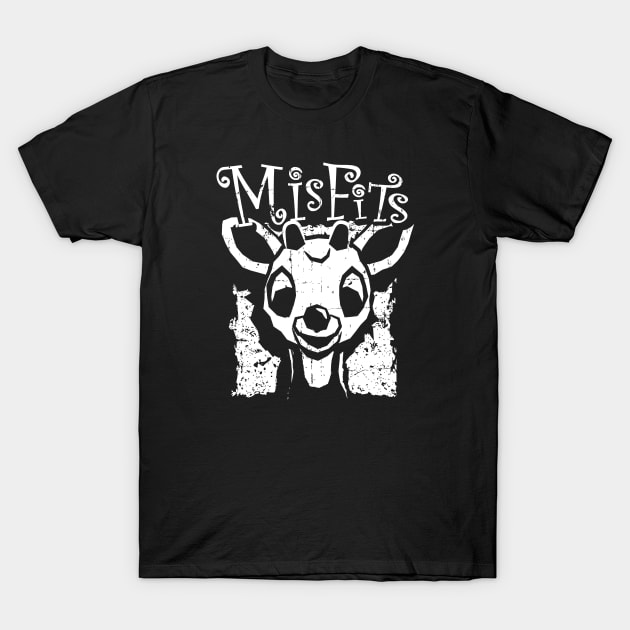 Misfits of Christmas Town: Rudolph the Red-Nosed Reindeer (white print) T-Shirt by SaltyCult